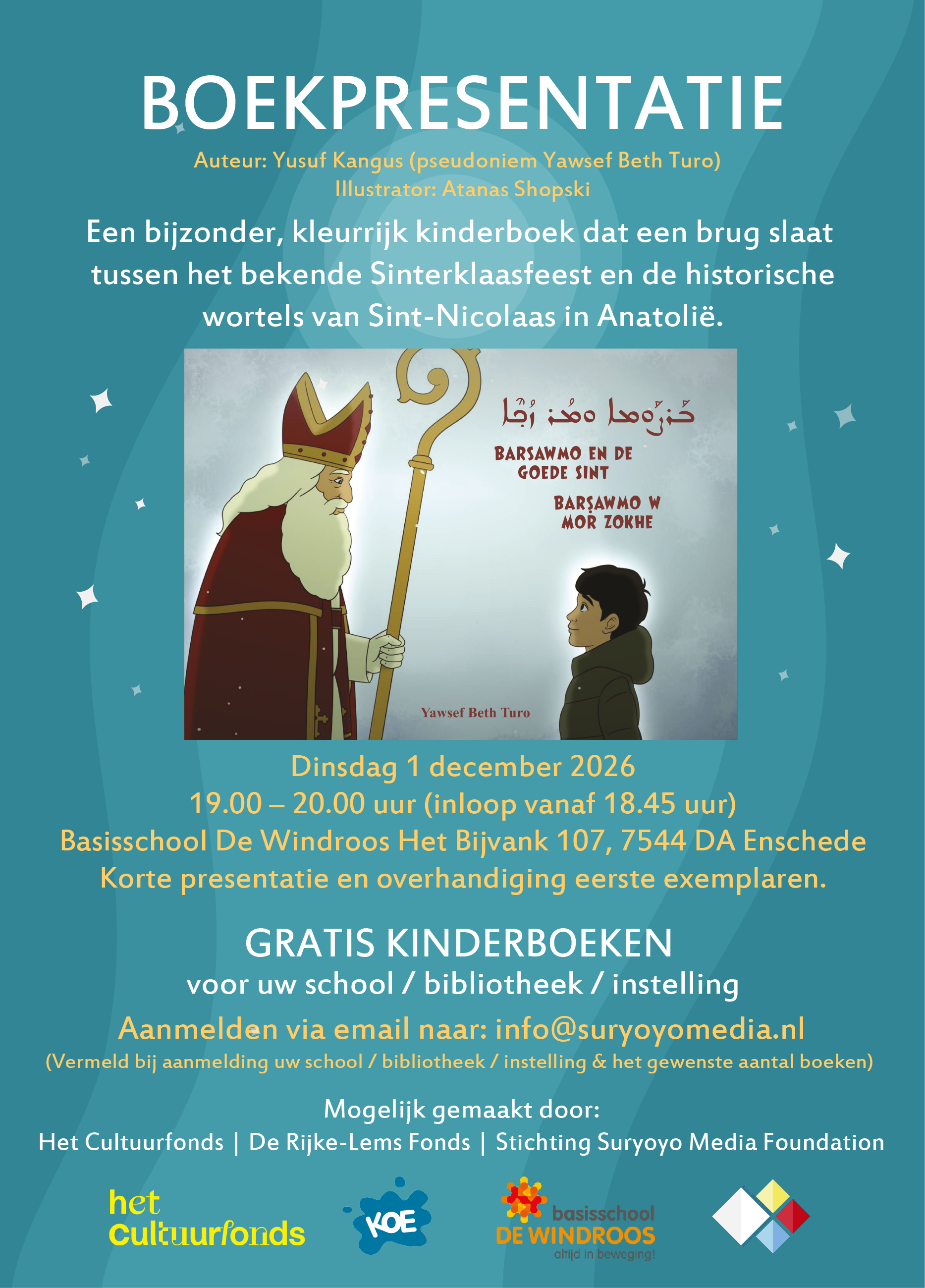 Flyer boekpresentatie  'Barsawmo en de Goede Sint' 